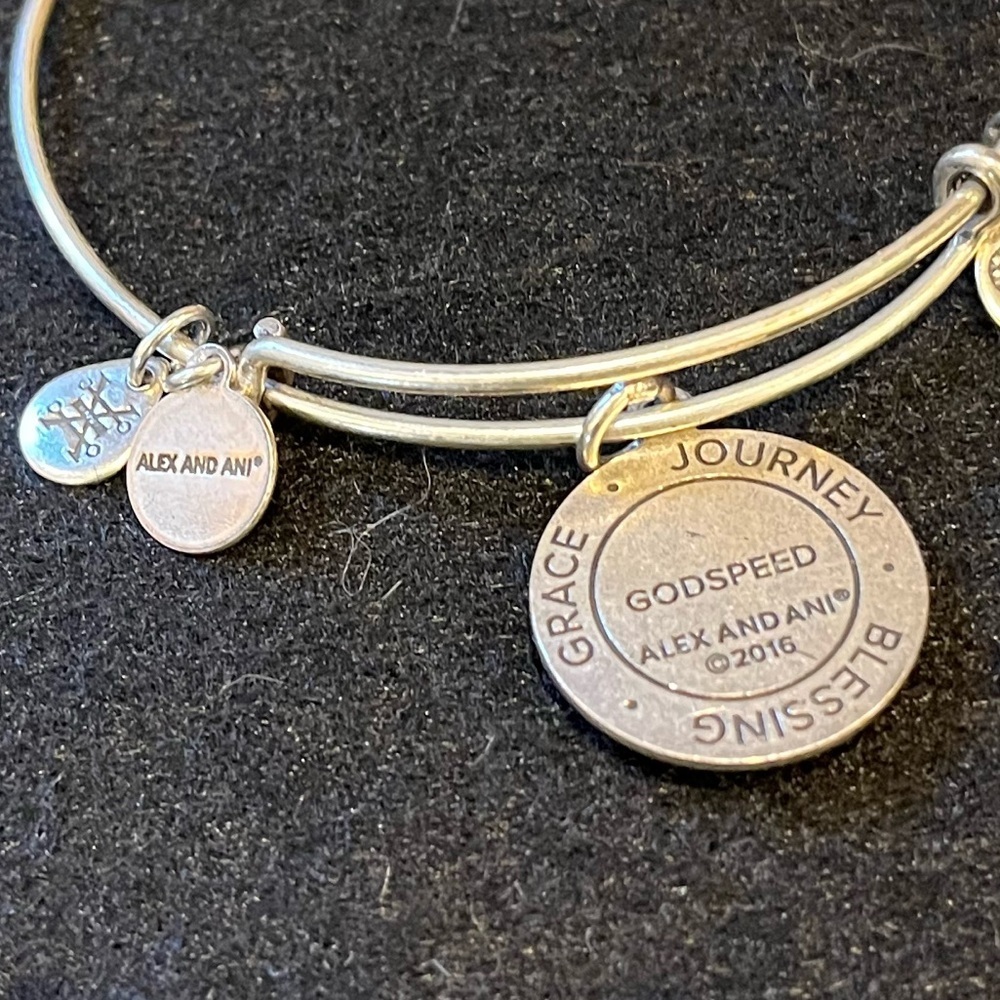 Alex and Ani 2016 Godspeed Silver Bangle Charm Bracelet with Feather Design - Picture 8 of 8